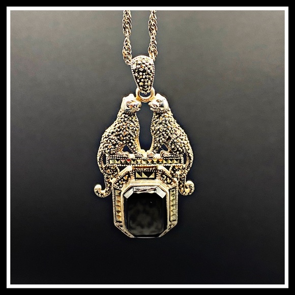 Vintage Silver Marcasite Jaguar Panther Necklace - Picture 1 of 15